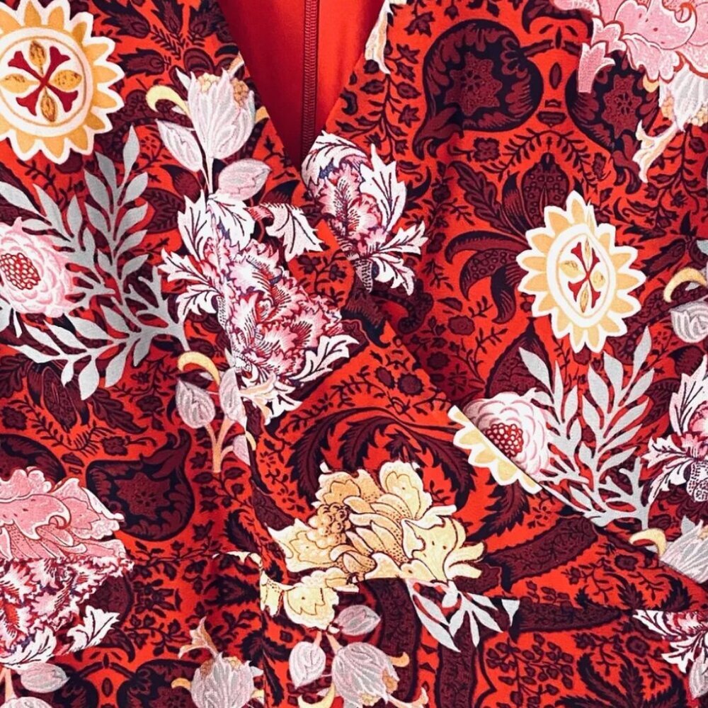 Guess Womens 6 Red Mauve Gold Floral Long Sleeve Lined Wrap Silhouette Dress - Picture 7 of 7